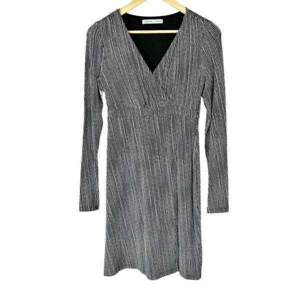 Athleta Black White Micro Dot Wrap It Up Faux Wrap Dress XXS Balletcore Athletic - Picture 2 of 6